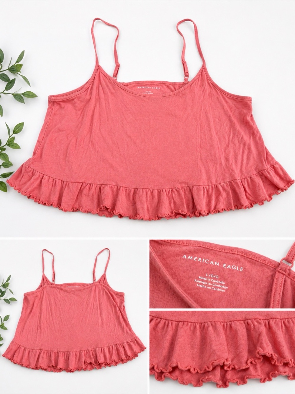 American Eagle Outfitters Coral Pink Ruffle-Trim Cami